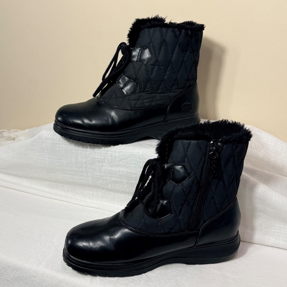 Totes Catskill women's Black Quilted Faux‎ Fur Lined Winter Snow Boots Size 7 - Picture 9 of 15